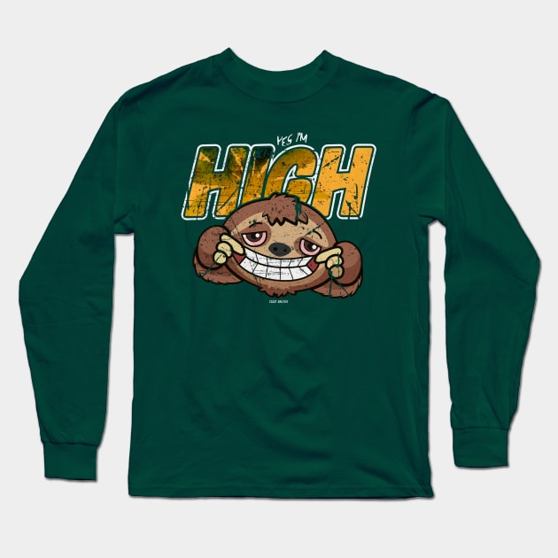 High Stoner Sloth / Weed Design Long Sleeve T-Shirt by EddieBalevo